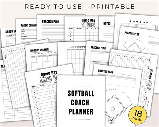 Softball Coach Planner, Practice and Game Day Strategy Sheets for Softball Coach, Notebook Sheets With Practice Plans - Etsy