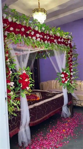 Best Wedding Night Bedroom Decor with Fresh Flowers |#beautifuldecoration #youtubeshorts #viral