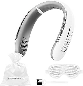 Personal Neck Fan – Rechargeable 4000 mAH – Portable Fan Necklace for Travel, Gym, Office – Wearable Air Conditioner – Unique Gifts for Men & Women – Neck Cooling Wrap Plus Eye Mask & Cleaning Brush