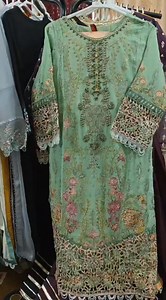 Shafoon fabric fully embroidered shirt Beautiful hand made on neck line Lace designing seleeves Daman Fully embroidered cut work organza dubta With cotton Silk plazo S19 M20 L22 Xl 24 Lenth 45 Price..6,500 Place your order on WhatsApp 03124141742 | SHOP TO CLOTH