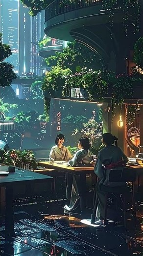 自然と融合した未来都市の日中の生活風景｜Daytime Life in a Nature‑Integrated Future City