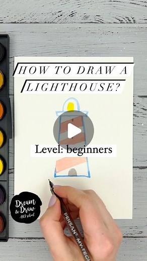 DRAWING TUTORIALSWATERCOLORSKETCHING on Instagram: "How to draw a lighthouse⭐️☺️ ⭐️Join my Patreon art lesson subscription via link in my bio @dreamanddraw.school Get my free demo lesson. Link in my bio New video tutorial for watercolor sketching beginners #watercolor #watercolour #watercolorsketching #artlesson #arttutorial #watercolortutorial #sketchtutorial #dreamanddrawschool #sketchingtutorial"
