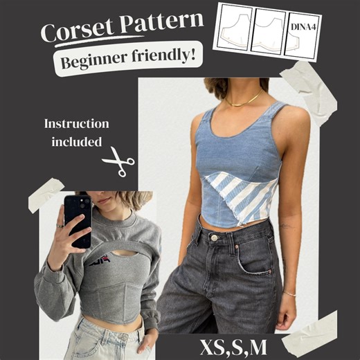 Sewing Pattern DIN A4 With Instruction, Corset Top, Beginner Friendly, XS,S, M, Upcycling Tutorial - Etsy