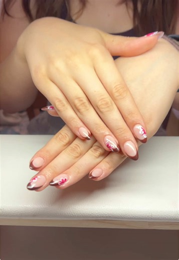 spring nails are here🤎🌺 @paige g #fyp #trending #uconn #uconnnails #gelx #nailart #gelxnails #nails #frenchtipnails