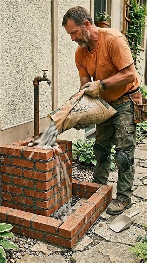 DIY Brick Outdoor Faucet Cover & Wash Station | Garden Landscaping Idea