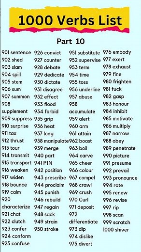 1000 Verbs List Part 10 #verbs