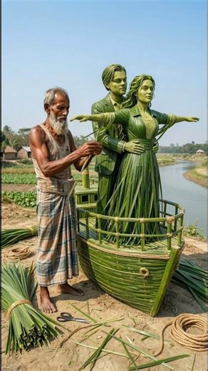 Grandpa recreates a romantic scene of Rose and Jack from the movie Titanic 🛳️ #artandcraft #titanic