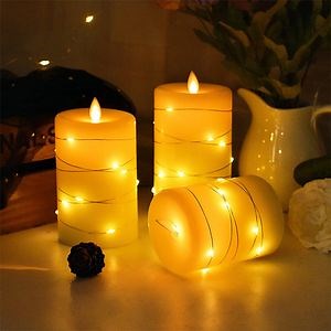 [Hot Item] Romantic Remote Control LED Candle with Embedded String Lights Dancing Flame LED Candles