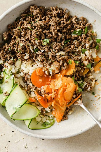 Korean-inspired Ground Beef and Kimchi Bowls - The Defined Dish