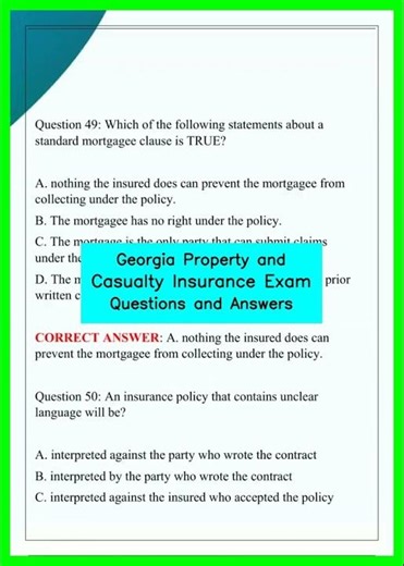 Georgia Property and Casualty Insurance Exam Questions and Answers video
