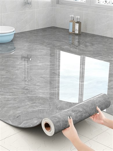 Faux Marble Floor Tile Peel And Stick Wallpaper, DIY Removable, Waterproof, Anti-Slip, Wear-Resistant Decorative Floor Sticker, Suitable For Kitchen, Bathroom, Bedroom, Living Room, Dining Room And Furniture Renovation (15.7 Inches X 196.8 Inches) | SHEIN