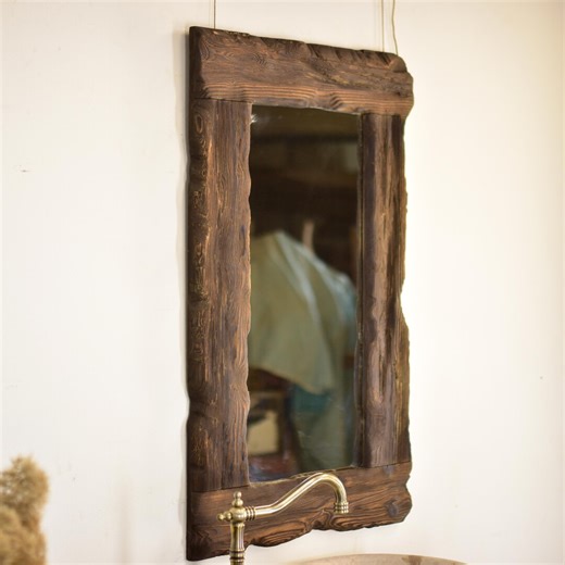 Rustic Wooden Mirror, Reclaimed Solid Wood Full-length Mirror, Wall Decor, Handmade Dark Wood Mirror, Small/large Mirror - Etsy