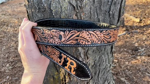 Belt in black 🖤 #turkeycreekleatherco #customleather #belt #tooling #ranch