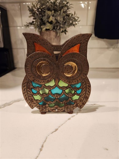 Vintage Cast Iron Stained Glass Owl Napkin Holder - Etsy