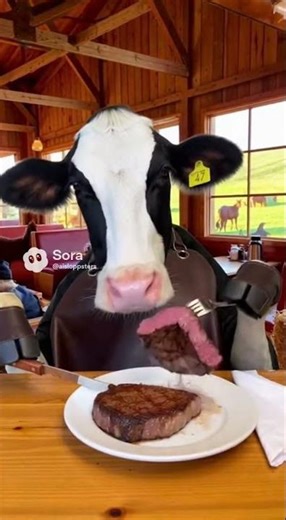 Cow enjoying a medium rare steak. Mooo. #aigenerated
