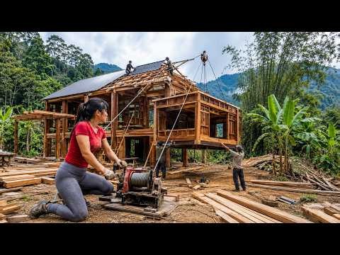 TIMELAPSE | Assembling a Wooden House and Using a Winch to Build a Wooden Kitchen