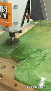 Flattening epoxy and a honey locust burl using the @amanatool #RC-2255 2.5" Diameter 3 wing insert carbide flattening bit from @toolstoday on the Axiom AR8 CNC machine. - - - - - - - #TeamTOOLSTODAY - - - - - - - RPM: 18,000 Feed Rate: 200ipm Plunge Rate: 100ipm Depth per pass: .04" - - - - - - - The bit absolutely flew through the epoxy and wood leaving a nice clean finish that required just a little sanding to clean up! I'm always impressed with how well this bit cuts! - - - - - - - #toolstoda