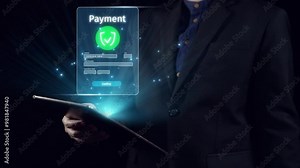 Business person initiates an online payment transaction, showcasing secure and efficient methods. Learn the best practices for safe online payment transactions. UUID