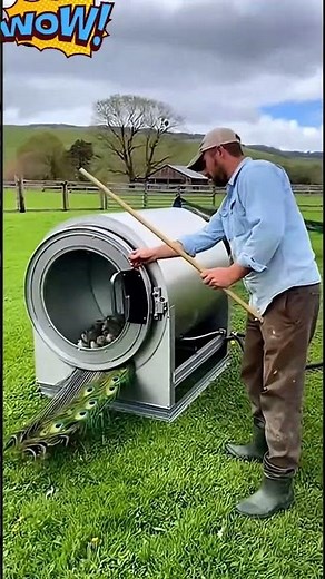 Amazing transforming process of a peacock into a flock of chicks