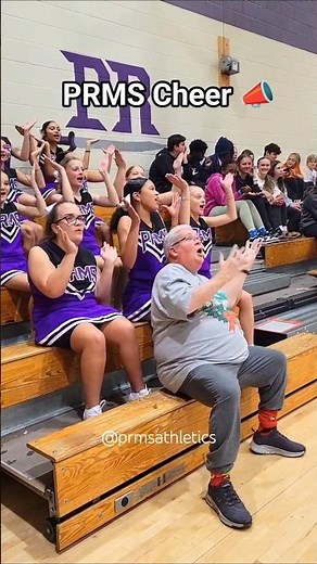 🏀📣💜🖤 Teacher joins the Cheerleaders at the game #cheer #cheerleading #highschoolbasketball