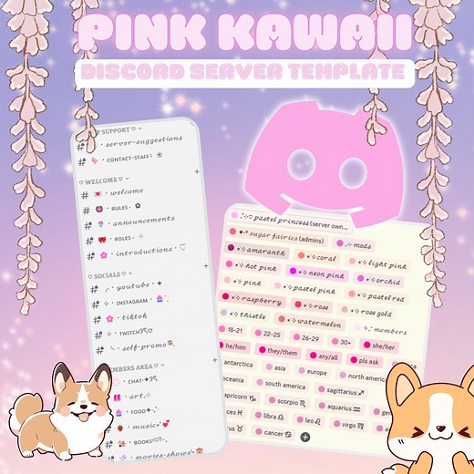 Pink Kawaii Aesthetic Discord Server Template <3 | Sparkles, Aesthetic, Cute, Pink, Colour Roles | Instant Download! - Etsy