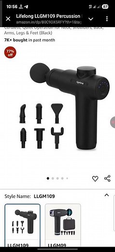 Lifelong LLGM109 Percussion Massage Gun for Pain Relief, Deep Tissue, 6 Speeds & 7 Massage