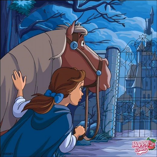 Happy Color - Disney Beauty And The Beast: Belle Ride A Horse Arrive At Beast's Castle