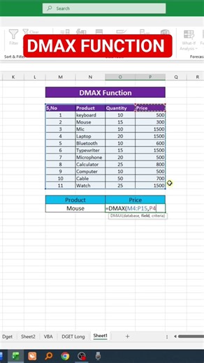 DMAX FUNCTION IN EXCEL #excel #exceltips #exceltricks #foryou #excelshortcuts #exceltutorial #fypシ