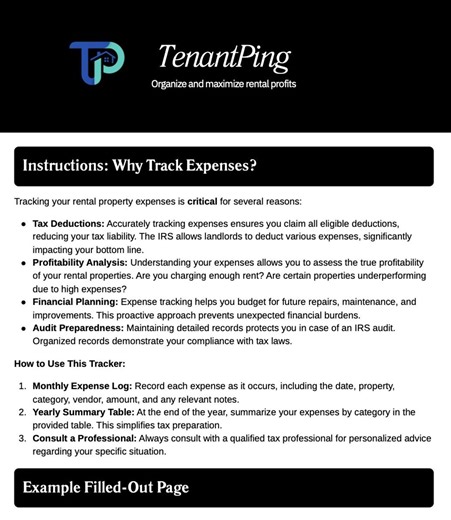 Landlord Expense Tracker | Rental Property Income & Expense Log (PDF   Excel/google Sheets Companion - Etsy