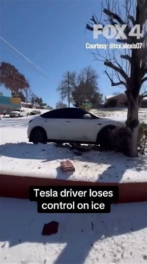 Tesla loses control on ice