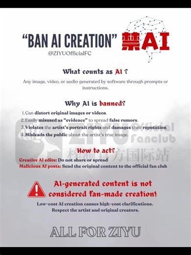 ตามนี้เลยนะคะ อย่าชิปกาวจนเกินขอบเขต อย่าหลงเชื่อรูปหรือคลิปที่ทำจาก AI อย่าไปฟินกับอะไรที่มันปลอมๆ เพราะมันทำร้ายศิลปินคนที่พวกเรารัก 👌 #ziyu #梓渝 #จิ่ออวี๋ Credit :ZiYuOfficialFanclub [#NOTICE] Anti-Haters & Anti-AI Notice To protect ZiYu’s reputation and maintain a positive, respectful fan community: ❌ All AI-generated and malicious content involving ZiYu is strictly prohibited. This includes official photos, fan-taken pictures, and materials from other platforms. ➡️ Any violations will resul