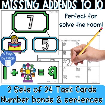 Carnival Missing Addends to 10 Task Cards | Solve for the Missing Part to 10