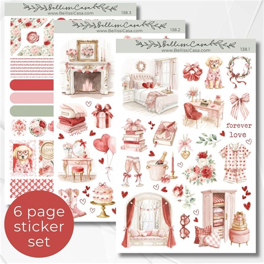 Seasonal Planner Sticker Sheets, Valentines Day Hearts Calendar Planner Journaling Sticker Set, Watercolor Bullet Journal Stickers, 0138 - Etsy