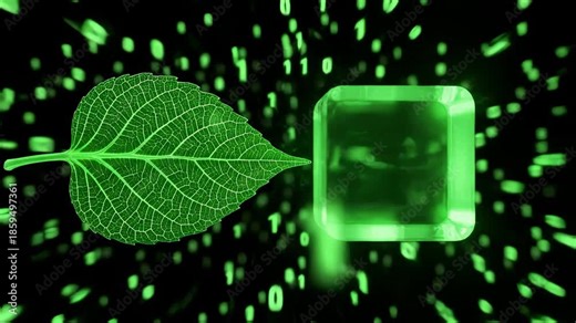 Leaf Merges With Cube in Binary Code Green Futuristic Environment