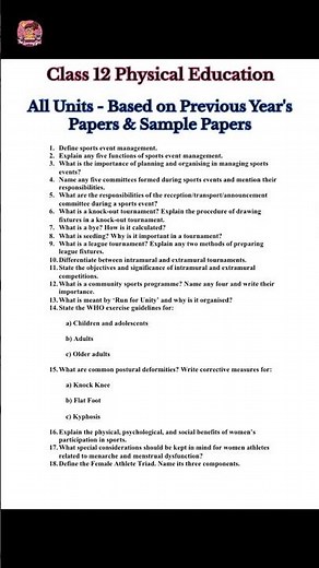 Class 12 Physical Education Important Questions 2025 | 100% Board Exam Me Aayenge