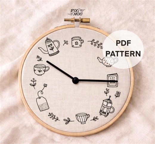 Minimalist Embroidery Clock Pattern, Black and White Outline Design (PDF Download) - Etsy