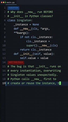 Tricky Python Behavior: Why does __new__ run BEFORE __init__ in Python classes?