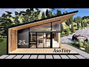 SMALL MODERN WOODEN COUNTRY CABIN 25m2. PREFABRICATED MODULAR HOUSE. MODERN DESIGN. TINY.