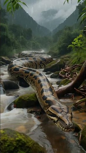 Gentle Rainfall in a River – Python Navigating Nature #rain #nature #relaxing #python #shorts