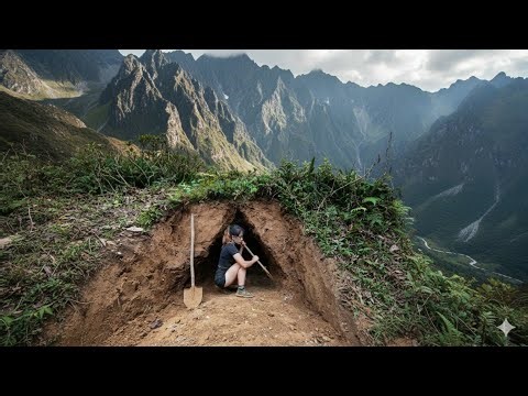 The Girl Digging Survival Shelter || Primitive Skills