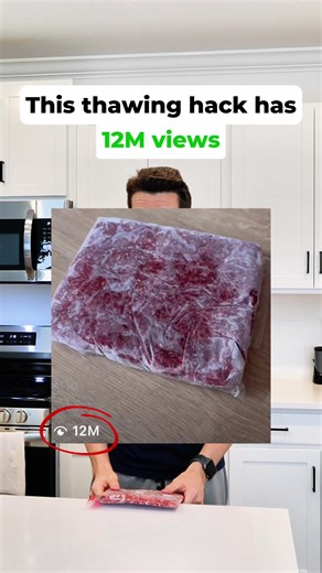 This thawing hack has 12M views so I had to try it. Supposed to thaw ground beef in 10 minutes. 20 minutes later… still frozen. What’s your go-to move when you forget to thaw dinner? 😅