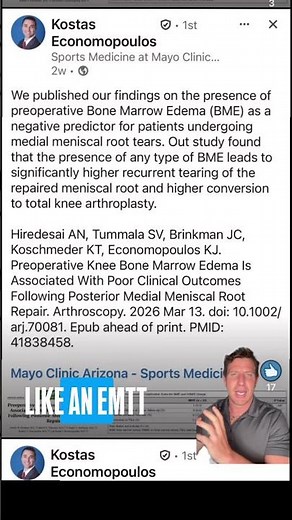 Mayo Clinic Study Shows bone marrow edema leads to poor prognosis in meniscus surgery