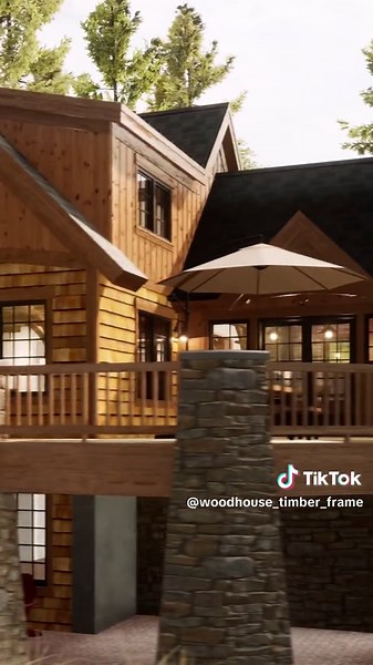 Adirondack Cottage V3 🌲 #woodhouse #dreamhome #customhome #timberframe #homebuild #floorplan #cabin #woods #fyp #openfloorplan #postandbeam