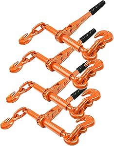 Chain Binders 5/16 to 3/8 Load Binders and Chains 7100 LBS Ratchet Binder Flatbed Accessories and Tractor Tie Downs 4 Pack Orange, KJL-15IN-5/16-3/8-O-4PC