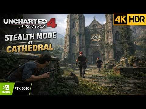Stealth Mode at Cathedral Exterior | Uncharted 4 No Guns No Alerts Gameplay