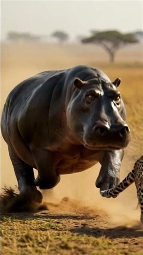 Hippo vs Leopard: The Chase of a Lifetime! 🦛🔥🐆 #Wildlife #Trending #animalfight #wildlifebattle
