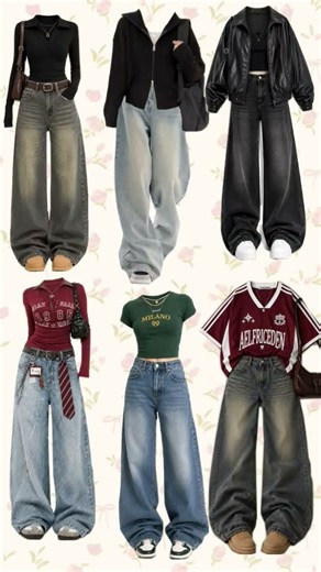 ✨ Trendy Baggy Jeans Outfit Ideas | Aesthetic Y2K Streetwear Looks 💙🖤