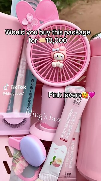 Gift package for her🥹🥰#blingsbox #giftideas #giftideasforher#girlyessentials #fyp #viralllllll Contains: Mini fan Waterbottle Phone pouch Tongue scraper Mini selfie light Mouth wash Lashes