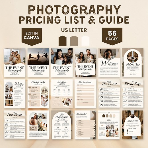 Photography Pricing Guide Template, Photographer Pricing Template, Photography Services Guide, Photography Package Price List Template Canva - Etsy