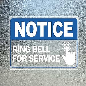 Notice Ring Bell for Service 8 × 6 Inches Sticker Vinyl Removable Desk Service Self Adhesive Decals Hotel Reception Area Cling Wall or Door Sign Office Window 5 Pack